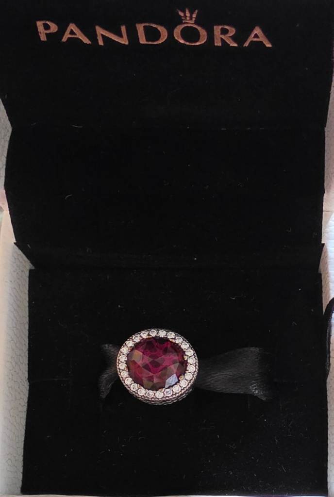 Pandora deep pink Stone with diamond halo charm,  diamanté Stone charm – As Good As New