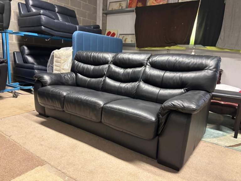 Black Leather 3 Seater SOFA BED 