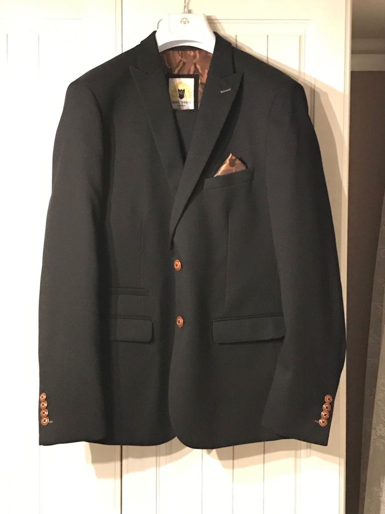 image for 3 piece Marc Darcy black suit.