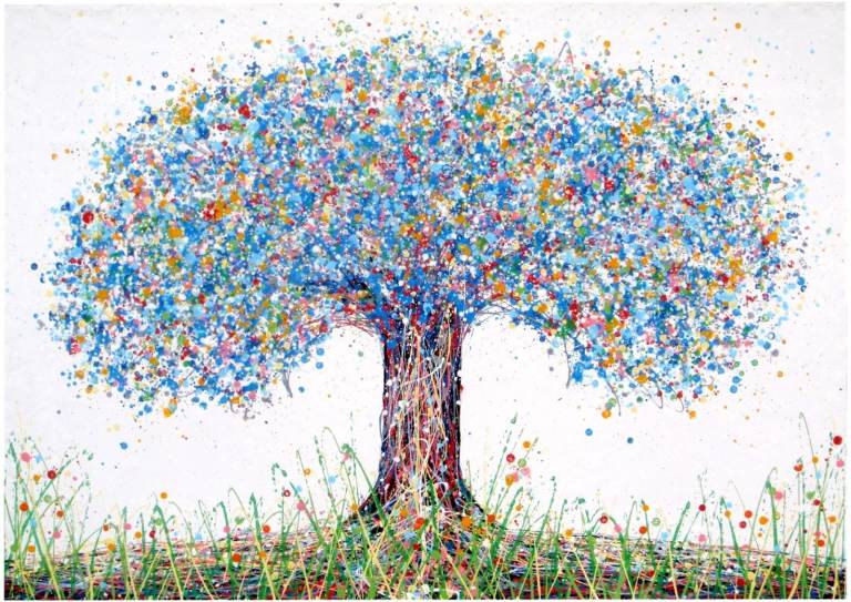 VERY LARGE BLUE TREE PAINTING | HAND PAINTED 158cm BIG ABSTRACT MODERN CANVAS WALL ART Free Delivery