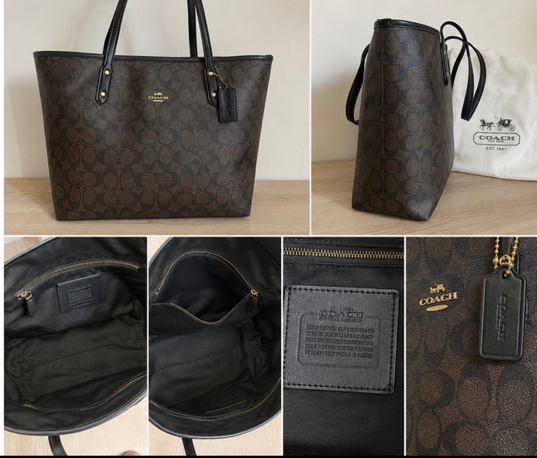 Brown/Black/Gold leather Coach Tote bag 