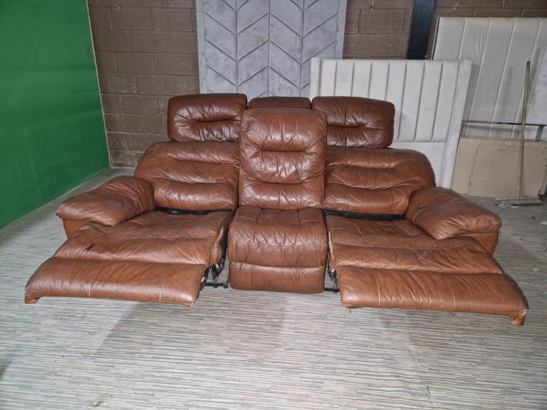 Recliner Sofa - Quality Extra Comfy 3+3 Seater Brown Leather Manual Recliner Sofa Set Set