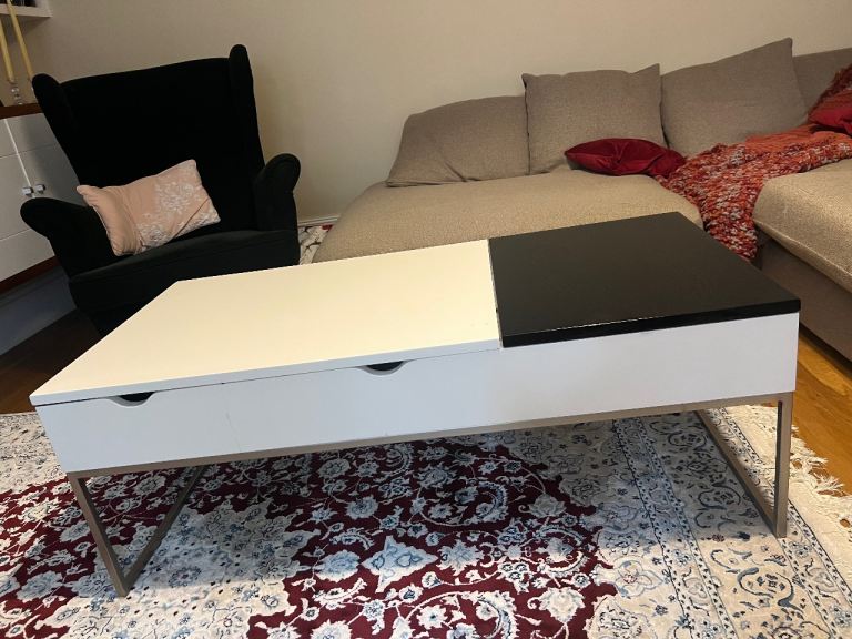 Modern Coffee Table with Storage - White and Black Top