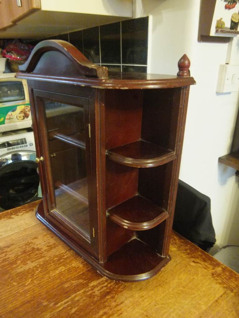 Vintage Wooden Display Cabinet Hanging or Tabletop with Glass Door 52x46cm