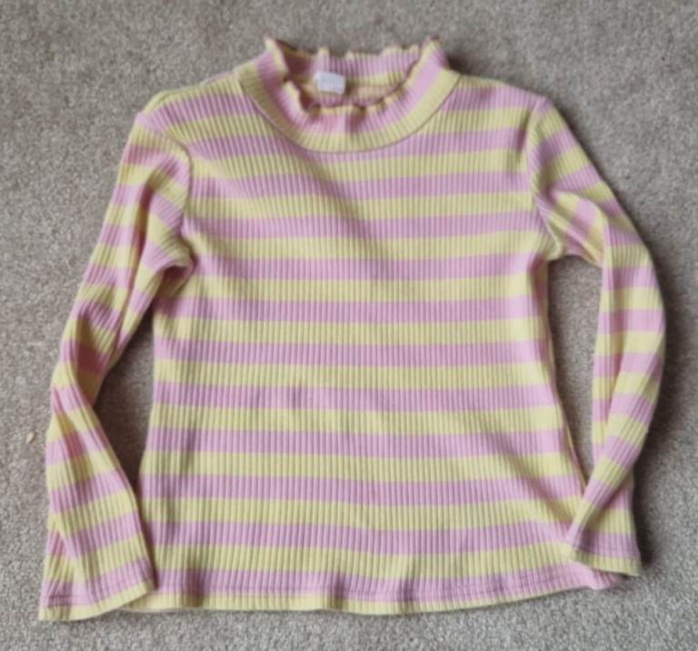 girls pink and yellow stripped top age 4-5-6 years