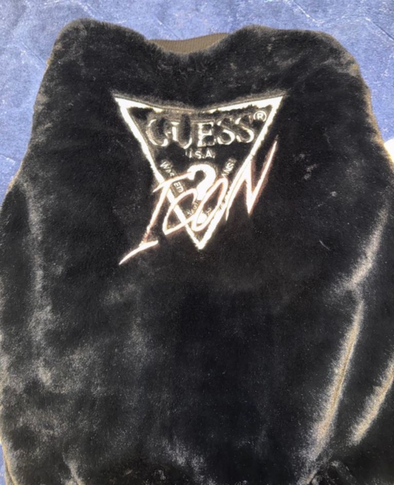 Guess Icon Faux Fur Bomber Jacket - Black, Good Condition, £33.00 for Sale