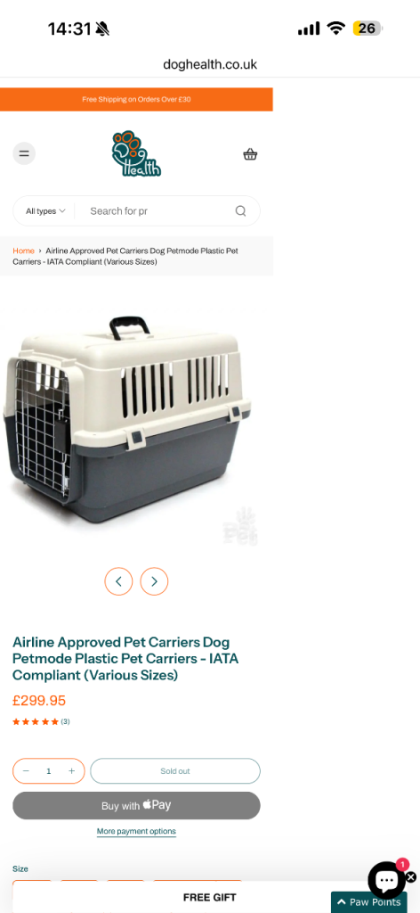 Free XL IATA-approved dog travel crate — unused and still packaged