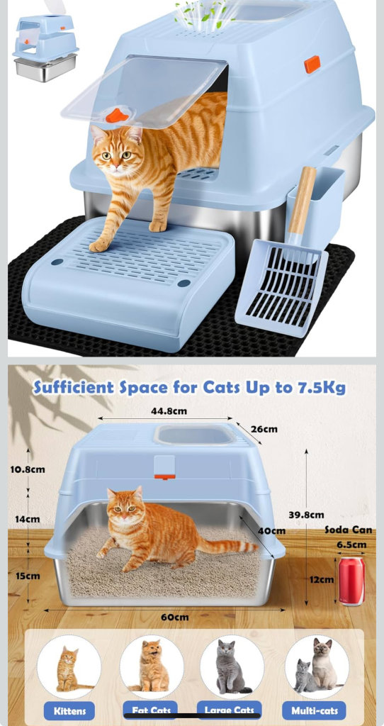 XL Covered Cat Litter Box – Blue (Lightly Used)