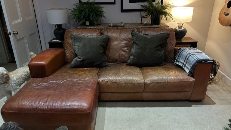 image for 3 Seater Leather Sofa with Chaise