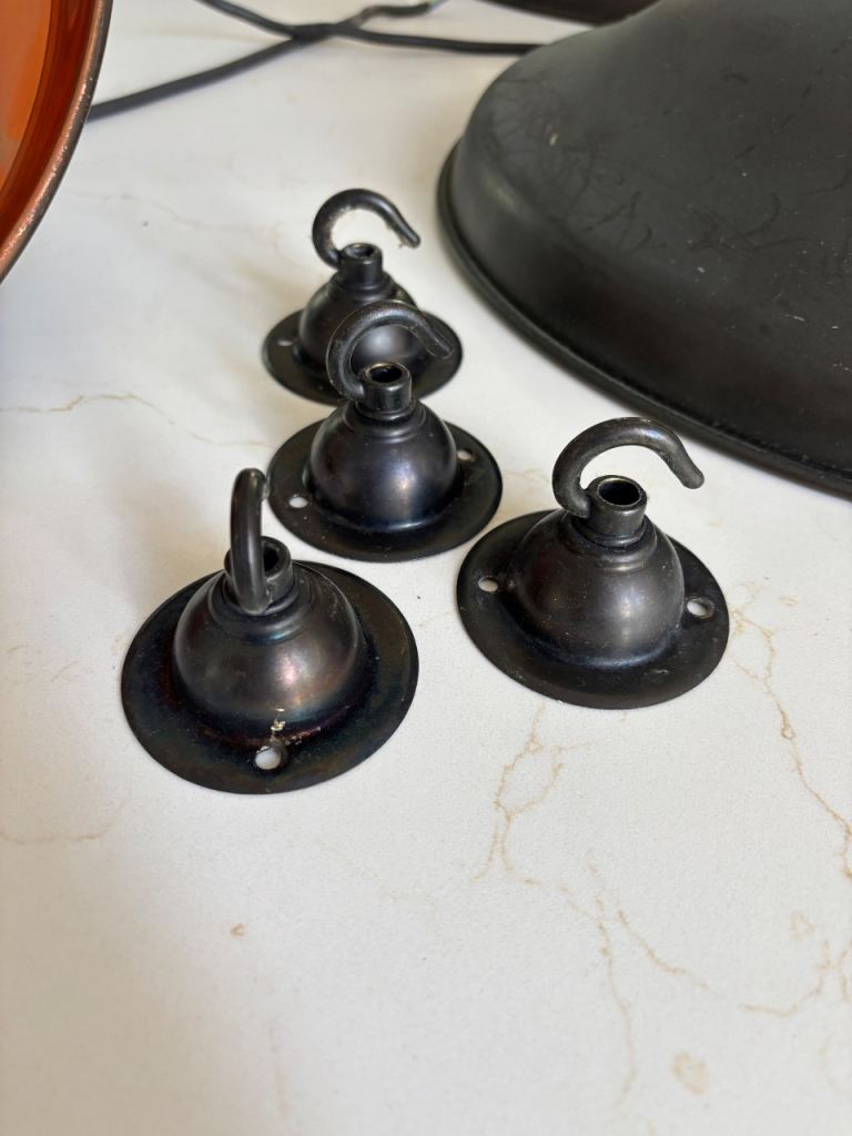 Two Metal Pendant Light Shade - Graphite exterior finish with copper underside 