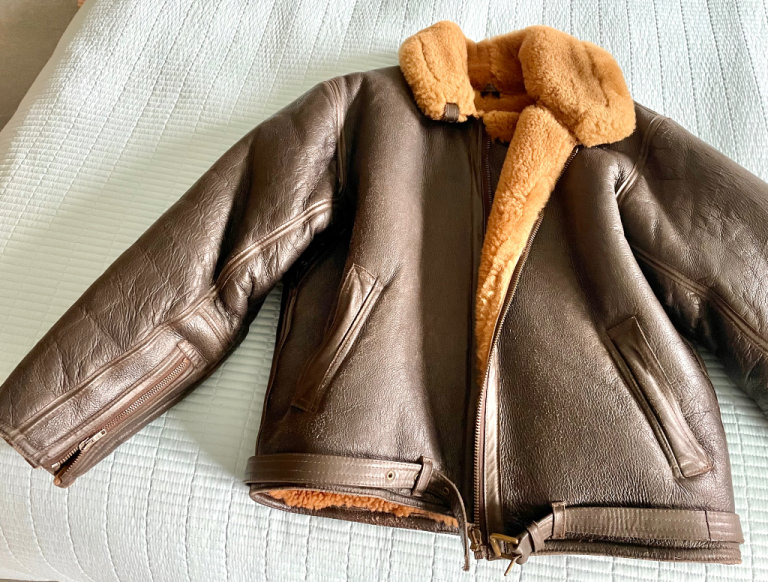 Sheepskin flying jacket & helmet