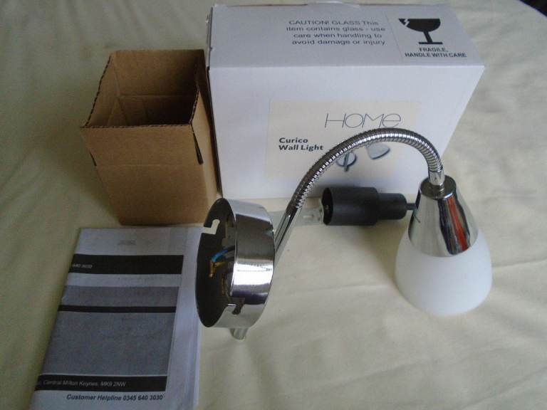 Home Curico chrome and glass wall light, flexible arm - unused with instructions and boxed