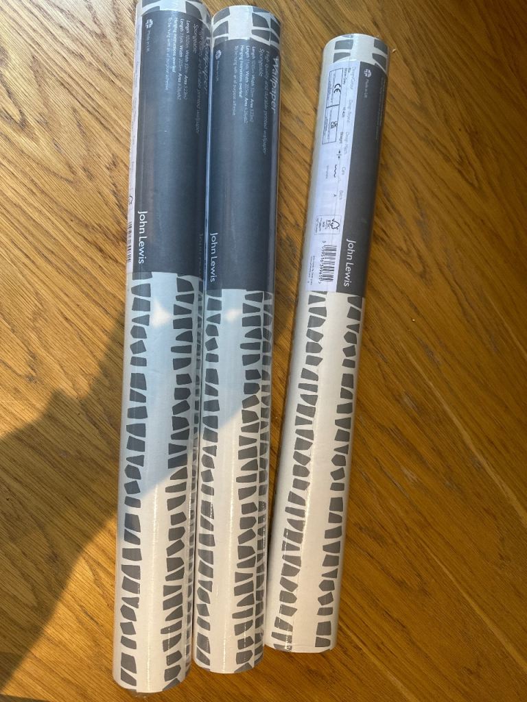 John Lewis wallpaper unopened 30m ria storm gray 