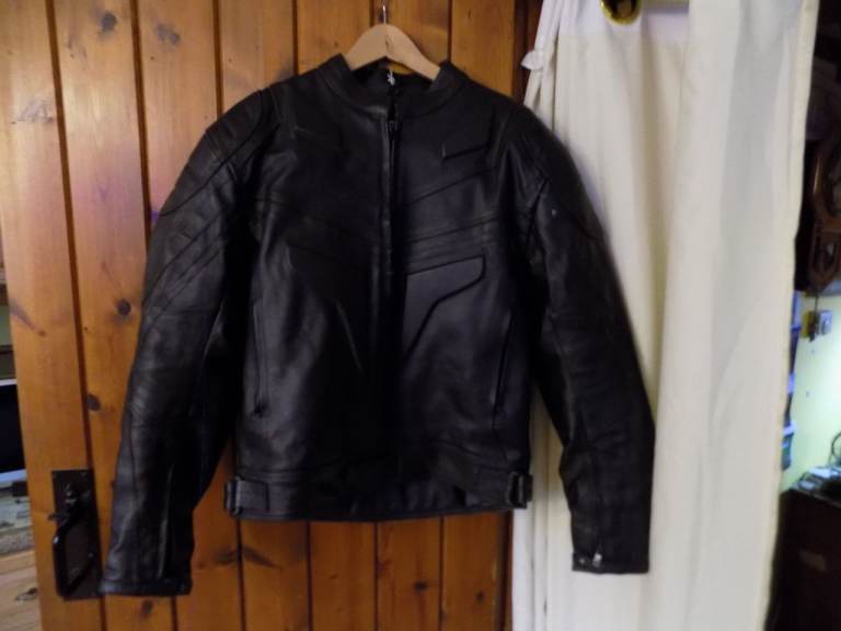 Mens Black Genuine Leather Motorcycle Jacket Size L Zip Up Jacket Motorbike
