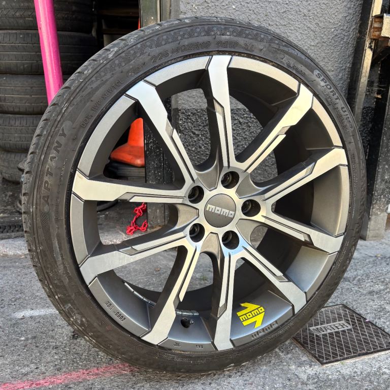 Single spare 18” 5x112 Momo alloy wheel 225/40/18 tyre