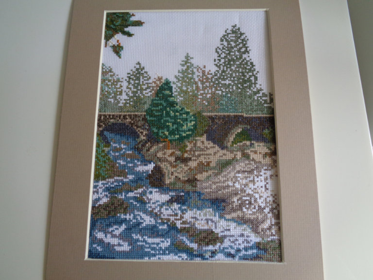 The Falls of Dochart completed cross stitch