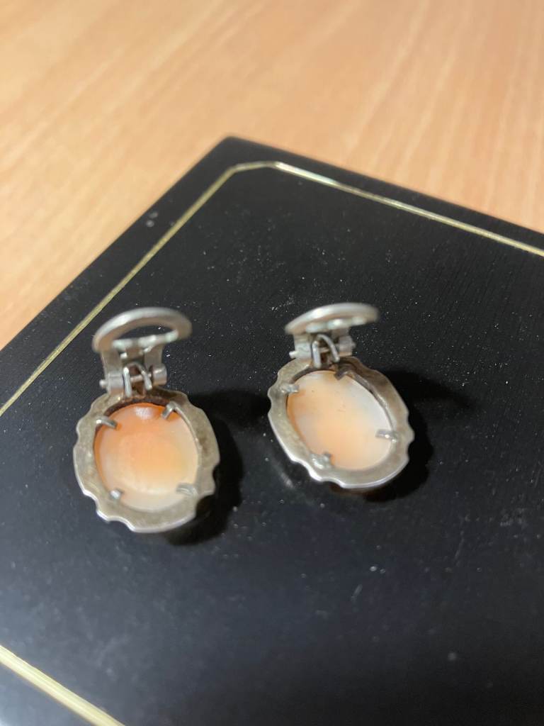 Vintage Shell Cameo Broach & Clip on Ear Rings