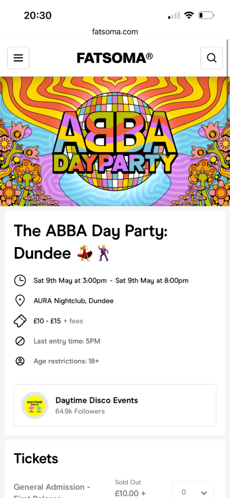 ABBA Day Party 6 tickets  Saturday 09/05/2026