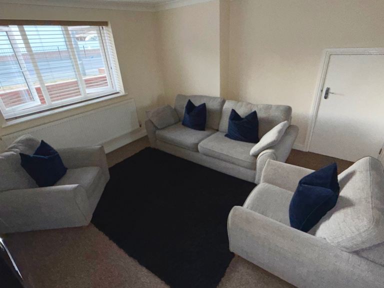 DFS Sophia 3 Seater Sofa and 2 Armchairs - Grey Fabric, Good Condition
