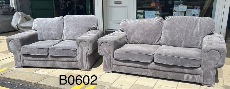 Wayfair Grey Fabric Chesterfield Style 3&2 Seater Sofas £250 Free Local Delivery