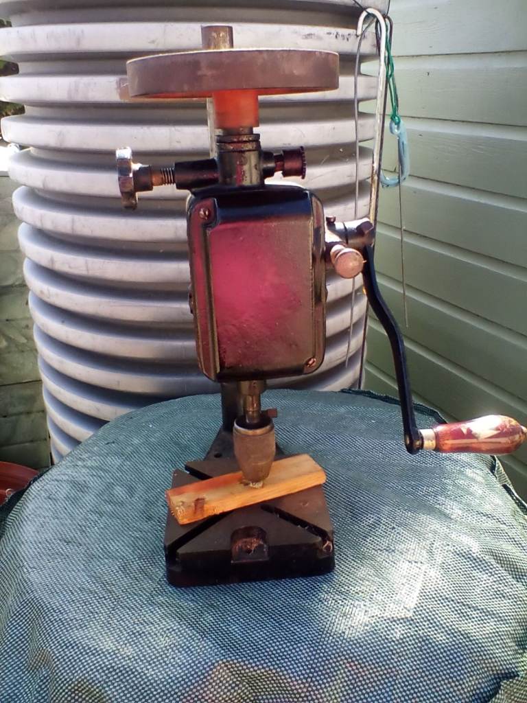 Heavy old hand pillar drill working