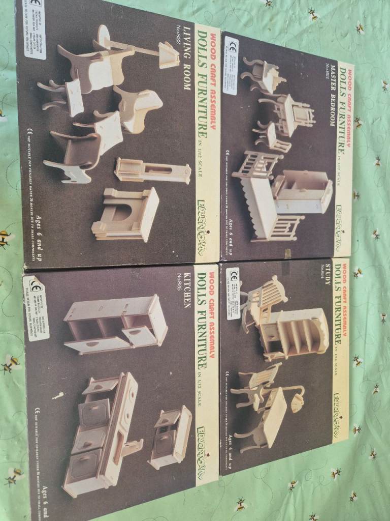 *** WOOD CRAFT ASSEMBLY VINTAGE DOLLS FURNITURE BOXED SETS X 4 ***