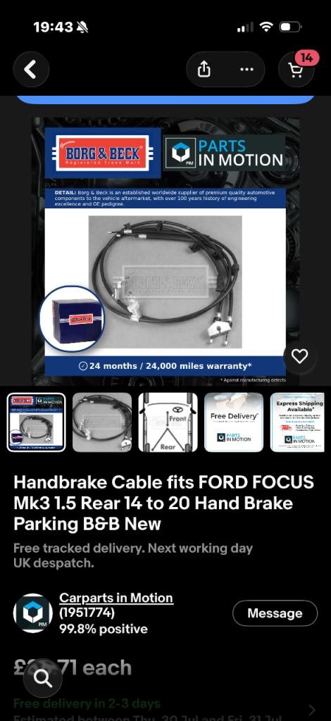 Focus hand brake cable