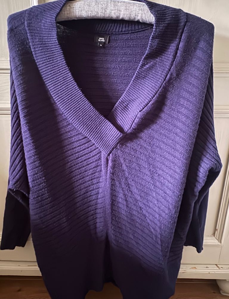 Navy Blue V-neck River Island Long Sleeve Top 