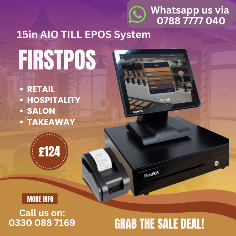   15 Inch Touchscreen EPOS POS Cash Register Till System for Retail, Hospitality, Takeaway and Salon
