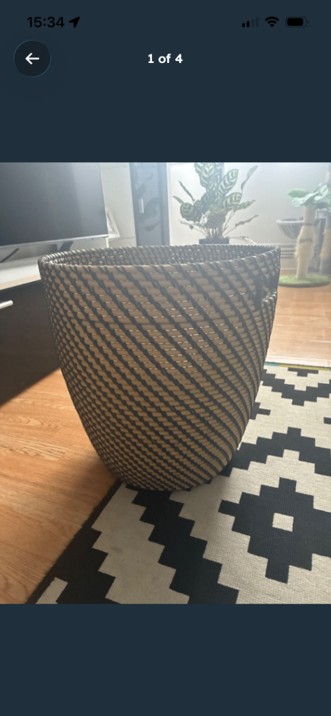 Large Rattan Storage Basket – Black & Natural Stripe Pattern