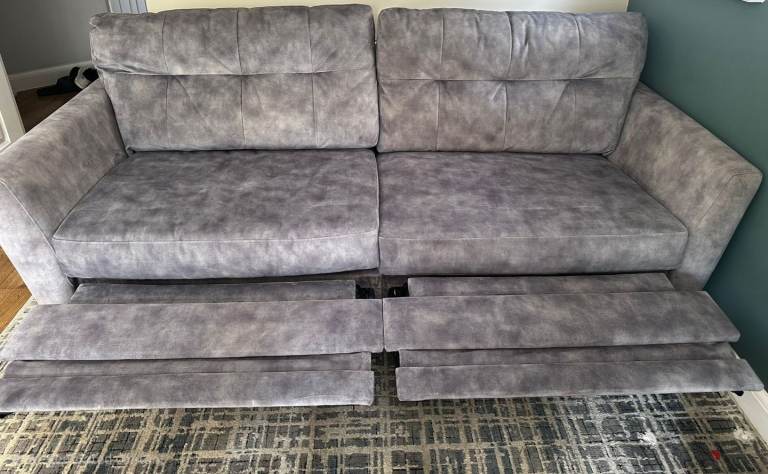 French Connection 3‑Seater Recliner Sofa – Grey Velvet