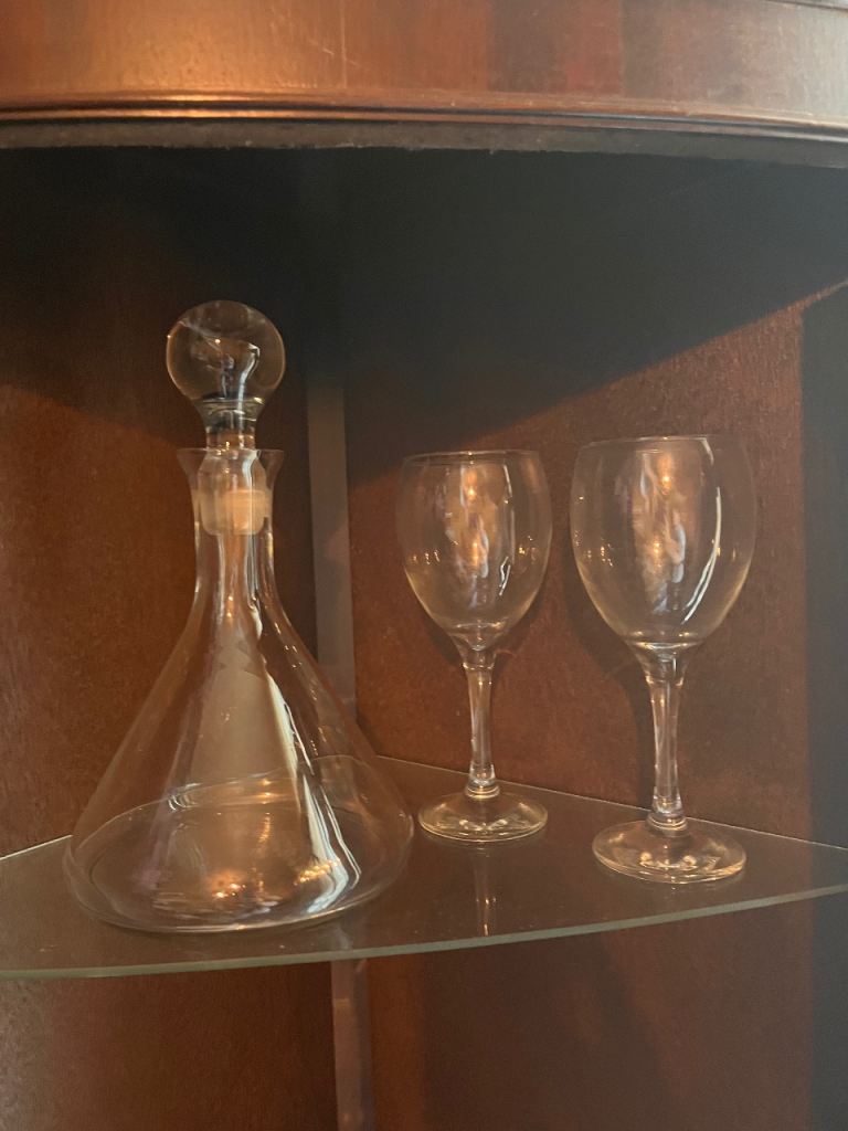 Clear Glass Decanter & Two Wine Glasses Set