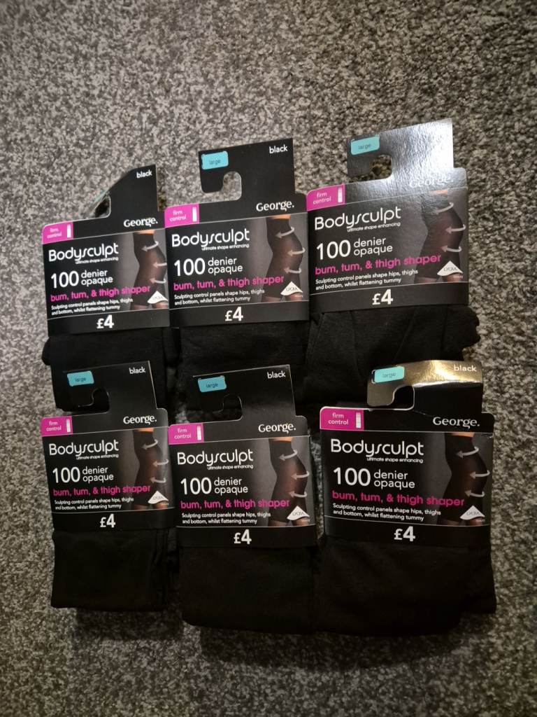 image for 6 Pairs Tights Large 100 Denier Opaque Bodysculpt Bum Tum Thigh Shaper