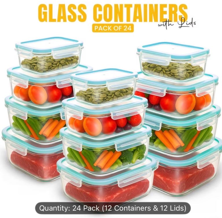 12 glass food storage containers with airtight covers