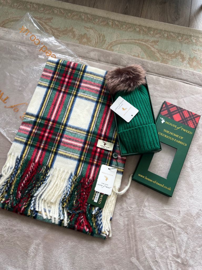House of Tweed shawl scarf & hat