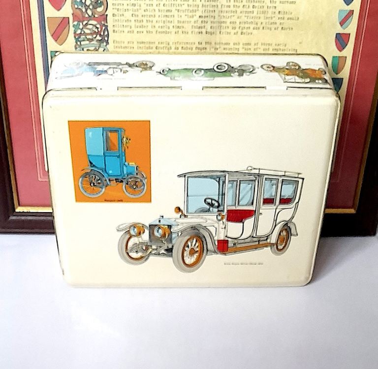 COLLECTABLE LIDDED TIN - ROLLS ROYCE SILVER GHOST 1910 amd 11 other PRINTS 24 x 18 cm