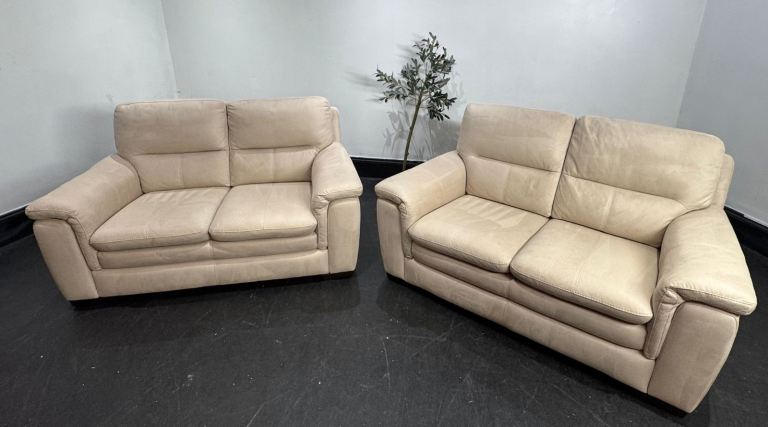 SCS Biscuit Beige Suede Pair of 2 Seater Sofas  £350 Free Local Delivery 