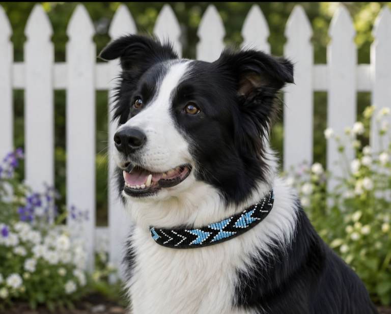 Hand Made Genuine Leather Beaded Dog Collar for medium sized Dogs " Sky Walker"
