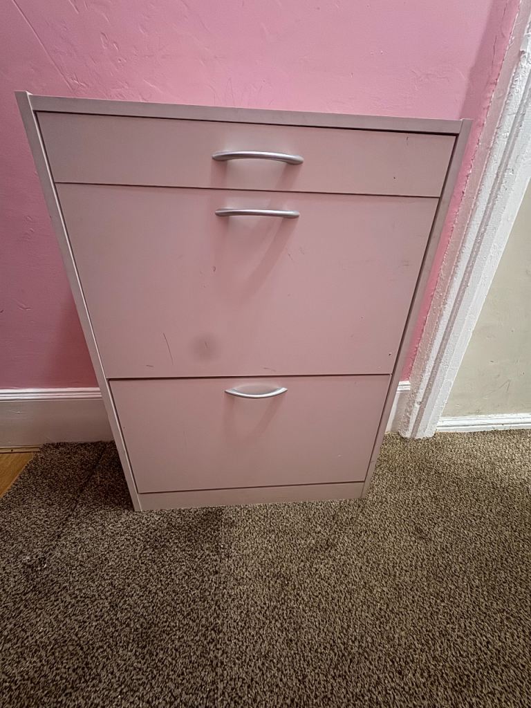 Slim Freestanding White Shoe Cabinet / Storage Cupboard – good Condition