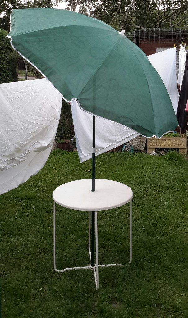 Picnic table and parasol 