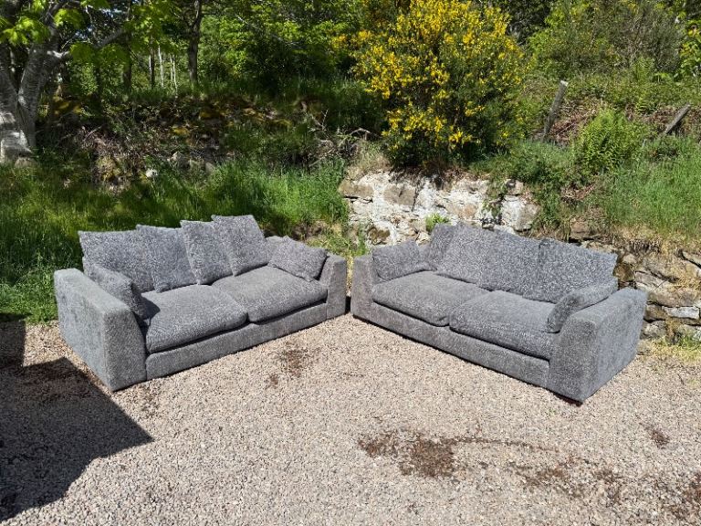 Pair Of Grey Three Seater Sofas (Delivery Available)