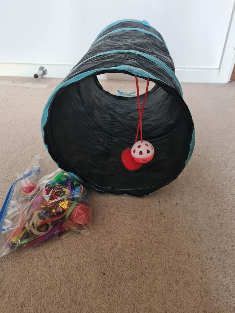 Collapsible cat tunnel with cats toys