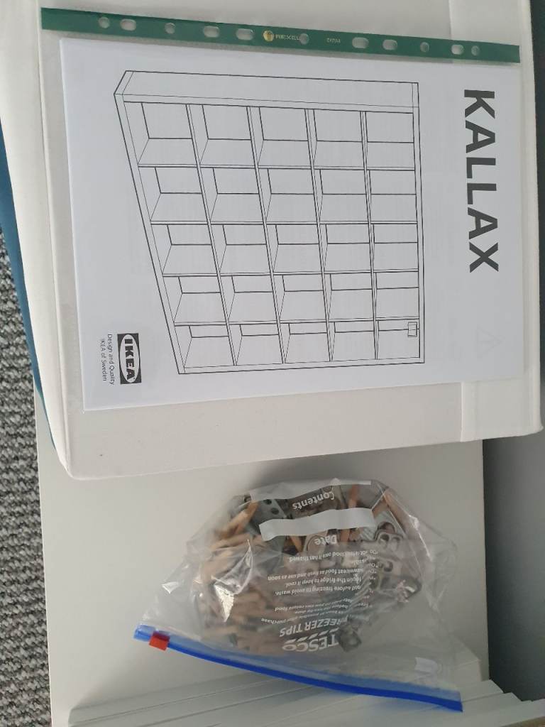 IKEA Kallax Shelving unit, 182x182cm with door inserts and Drona fabric boxes