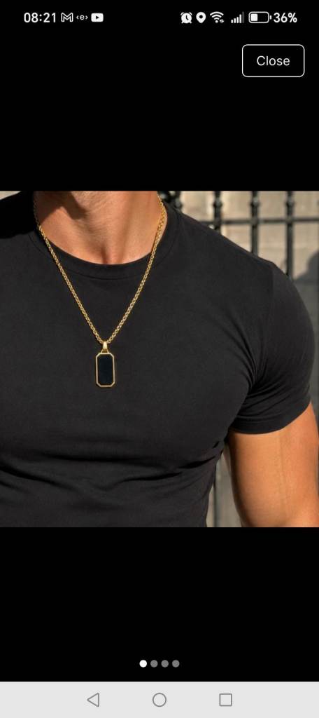 Gold tone Chain Necklace with Black Pendant – Brand new 