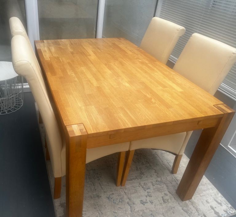Solid oak dining table 4 chairs