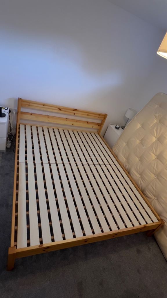 Pine king Bed Frame with Slats – Good Condition