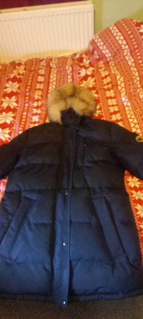 Zavetti Canada Puffer Jacket with Faux Fur Hood – Black, Good Condition
