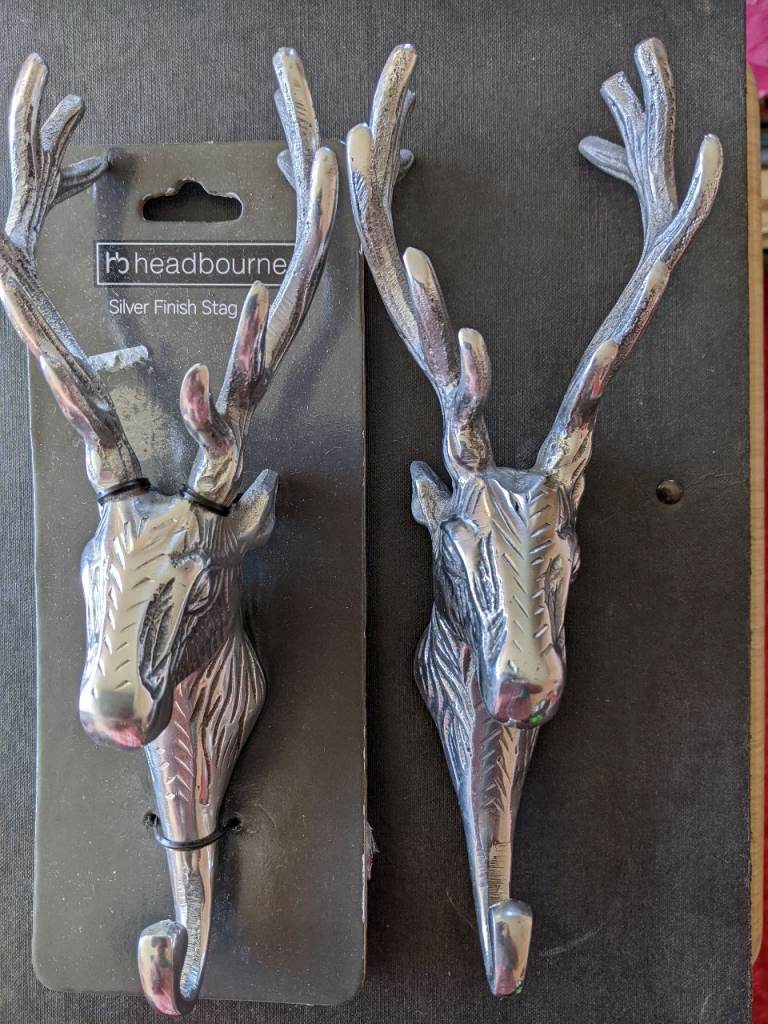 Headbourne silver finish Stag coat hooks 