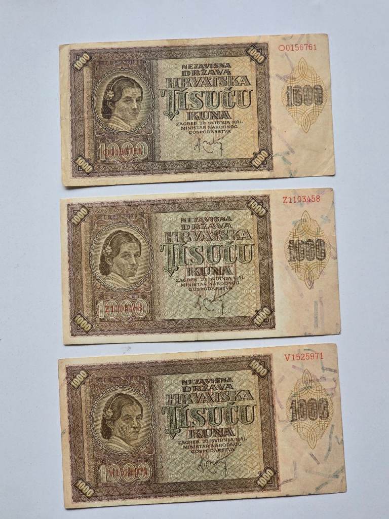 Lot 1941 Antique WWII Era Croatia Hrvatska 20 Koruna Banknotes 