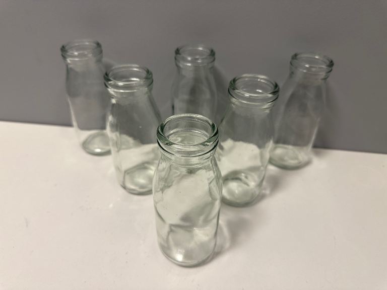 Set of 6 Glass Milk Bottles Rustic Farmhouse Kitchen Storage Decor Vase Weddings